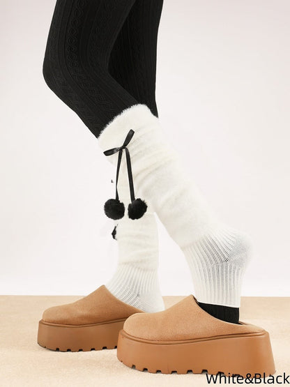 Pom-Pom Decoration Footed 4 Colors Warmers Leg Fuzzy