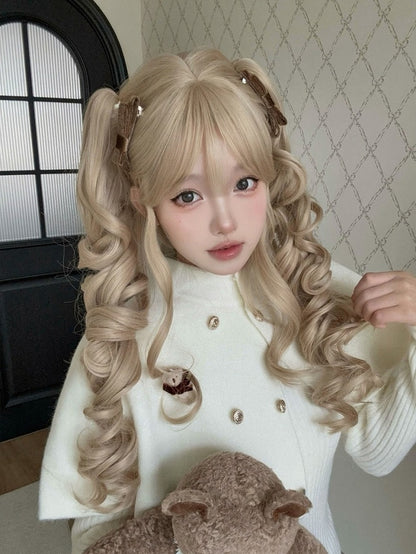 Blonde 45cm Air Bang Wig with 46cm Long Wavy Twin Tails Claw Clip - Alice Garden