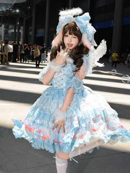 Robe salopette asymétrique imprimé poisson rouge - Mewroco