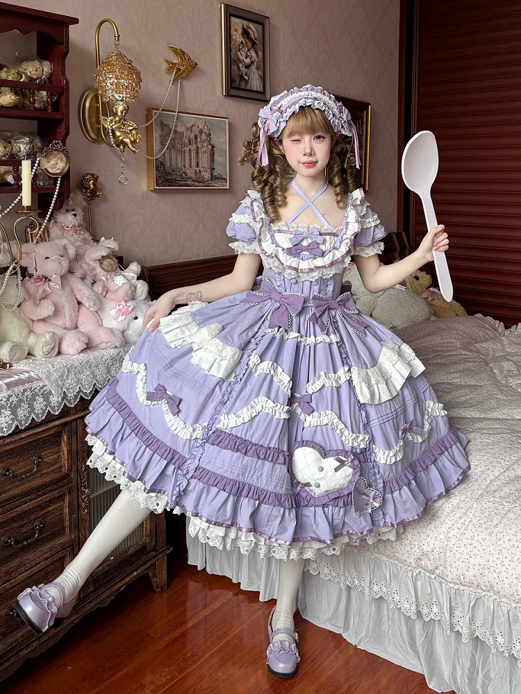 Plus Sizes Available Purple Gorgeous Old School Princess Lolita Cotton Dress
