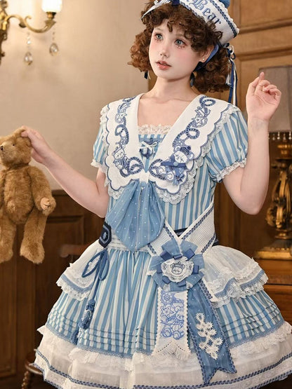 Sailor Bear Theme Lolita Ribbon Badge - Twin Bear Original Design