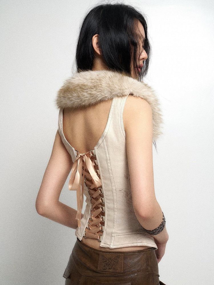 Plush Collar Beige - Cami Detachable Top Light