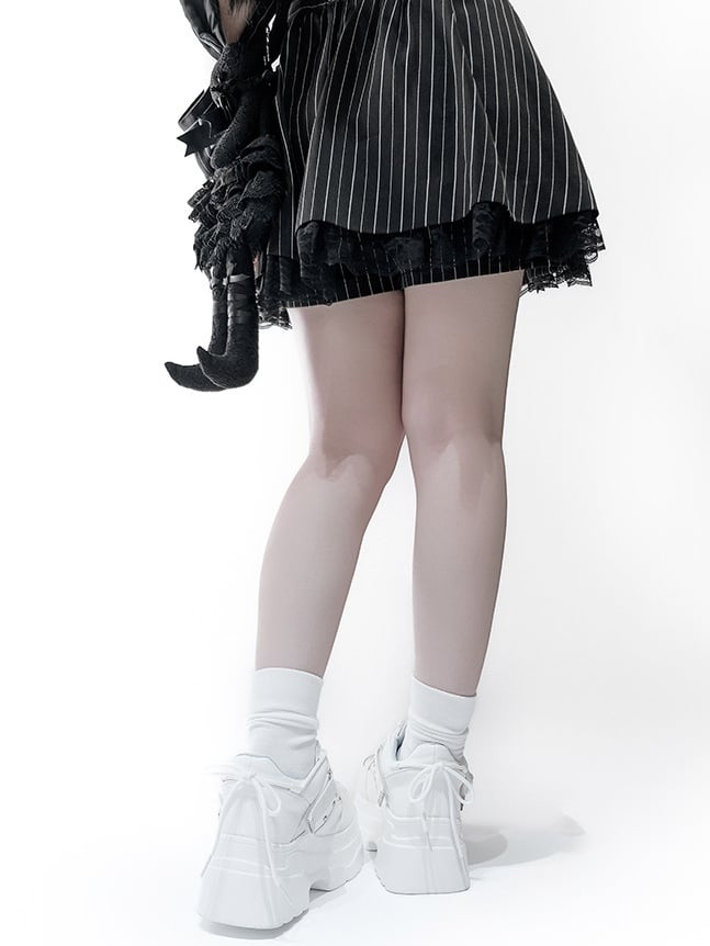 White Dual Platforms Techwear in Stud Matte Fastening Embellishments PU
