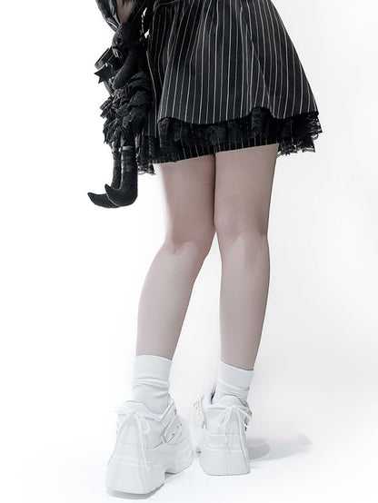White Dual Platforms Techwear in Stud Matte Fastening Embellishments PU