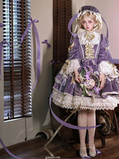 キャンドル燭台刺繍ベルベット紫袖ベルと