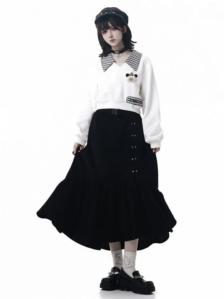 Accents with Plaid Sweatshirt Cropped White
