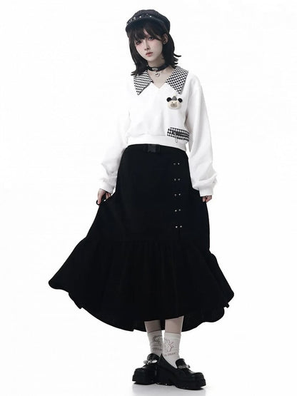 Accents with Plaid Sweatshirt Cropped White