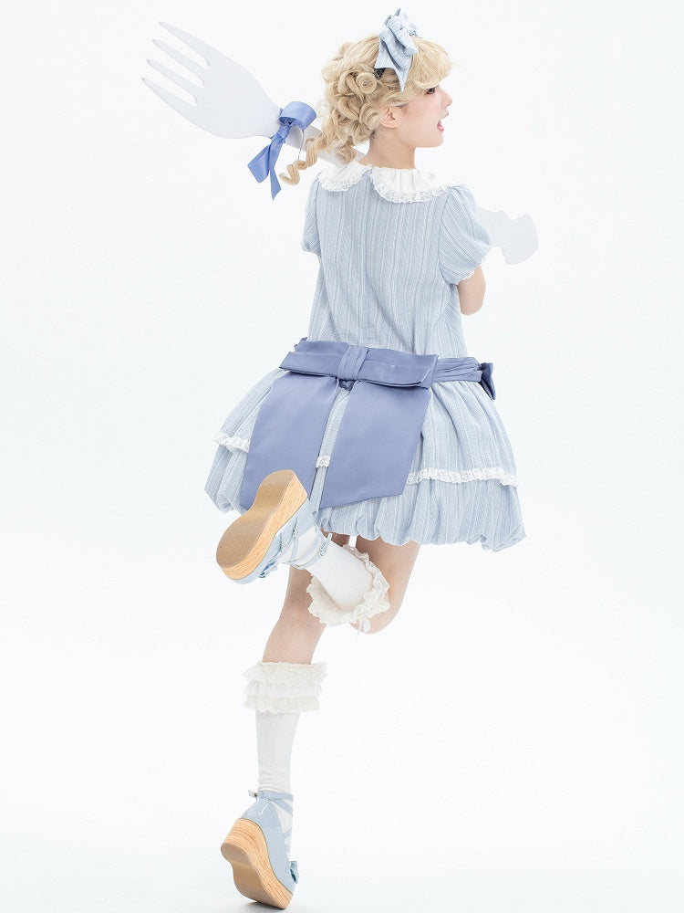 Summer Bubble Puff Blue Skirt Lolita Dress Cotton Sleeves