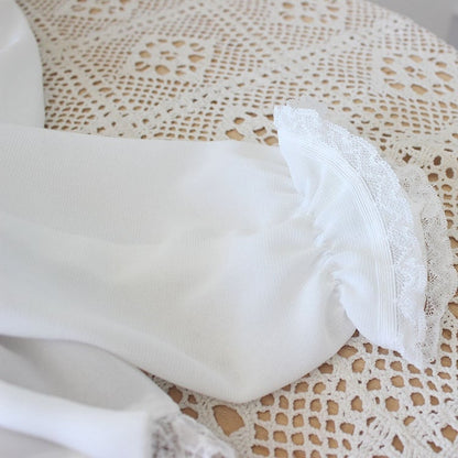 Lace Sleeves Trim Details White Bowknot