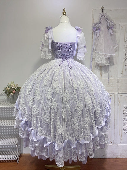 Purple Hime Lace-up with Hanayome Dress High-low Corset Layered Waist Lolita