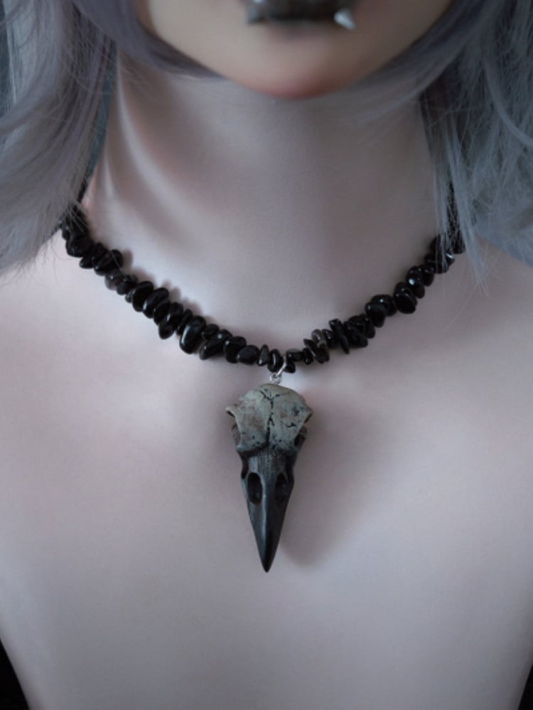 Pendant Bone Beaded Necklace Black Bird
