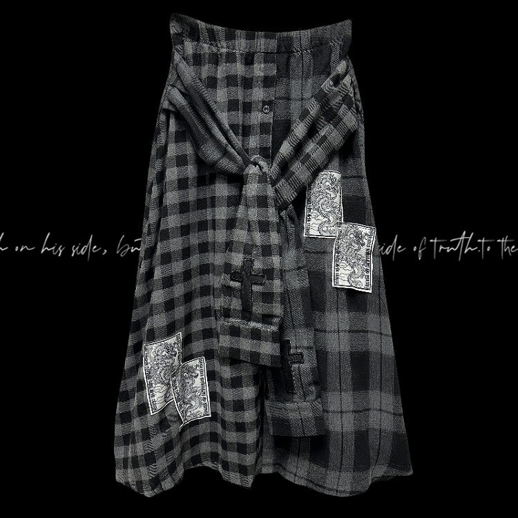 Faux Punk Plaid Rock Dunkelgrau Kreuz und Drachen Applikationen Wasteland Zweiteiler