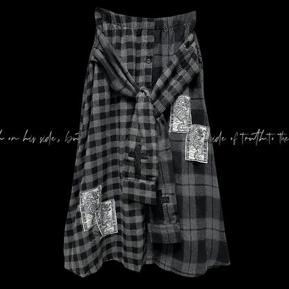 Faux Punk Plaid Rock Dunkelgrau Kreuz und Drachen Applikationen Wasteland Zweiteiler