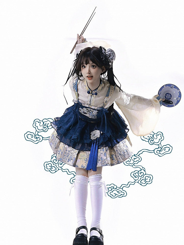Hanfu Lolita Blouse Jumper Skirt Embroidery Pipa Sleeves - Zao Jing Ji