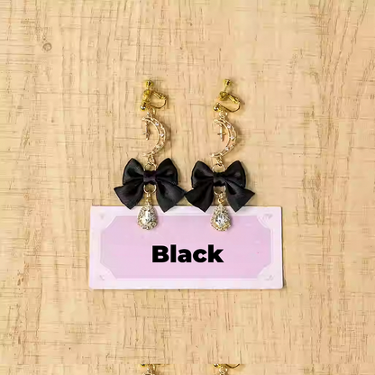 Bow Moon Jirai Kei White/Dusty Pink/Pink/Blue/Black Ear Clips