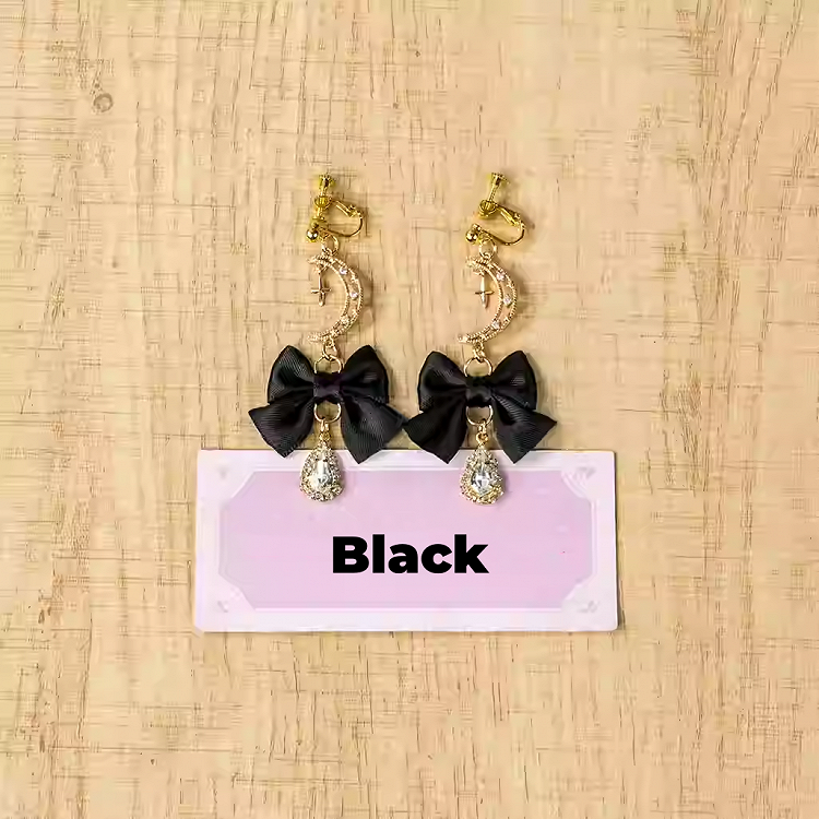 Bow Moon Ear Clips Jirai Kei Pink/Pink/Blue/Black White/Dusty