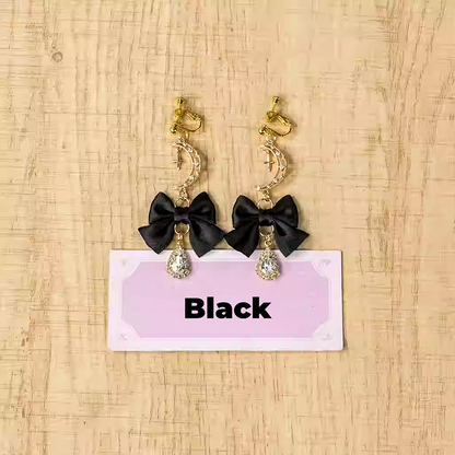 Bow Moon Ear Clips Jirai Kei Pink/Pink/Blue/Black White/Dusty