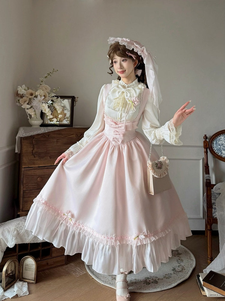 Pink Jumper Skirt with Bow and Ruffle Details - Sweet Dream