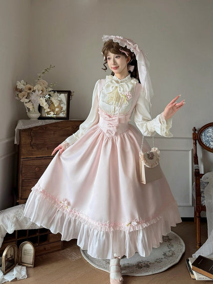 Pink Jumper Skirt with Bow and Ruffle Details - Sweet Dream