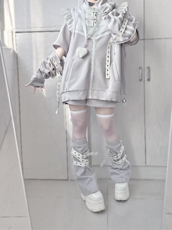 Detachable High Brooches Gray Free Neck with Sleeves Jirai Kei Jacket Angel-wing