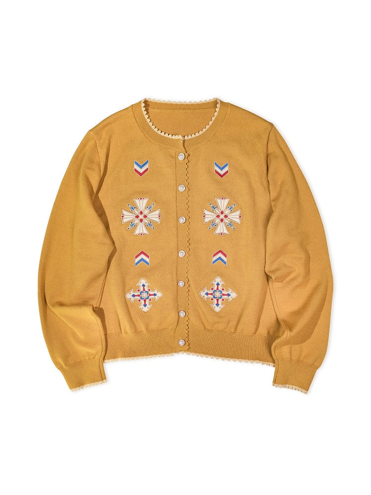 Exquisite Embroidered Knit Cardigan in Yellow - Crucis Universal Tailor Company