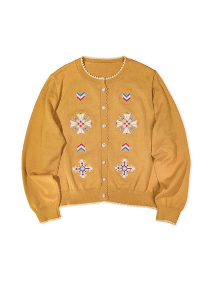 Exquisite Embroidered Knit Cardigan in Yellow - Crucis Universal Tailor Company