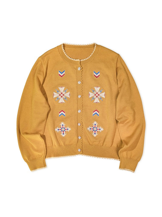 Exquisite Embroidered Knit Cardigan in Yellow - Crucis Universal Tailor Company