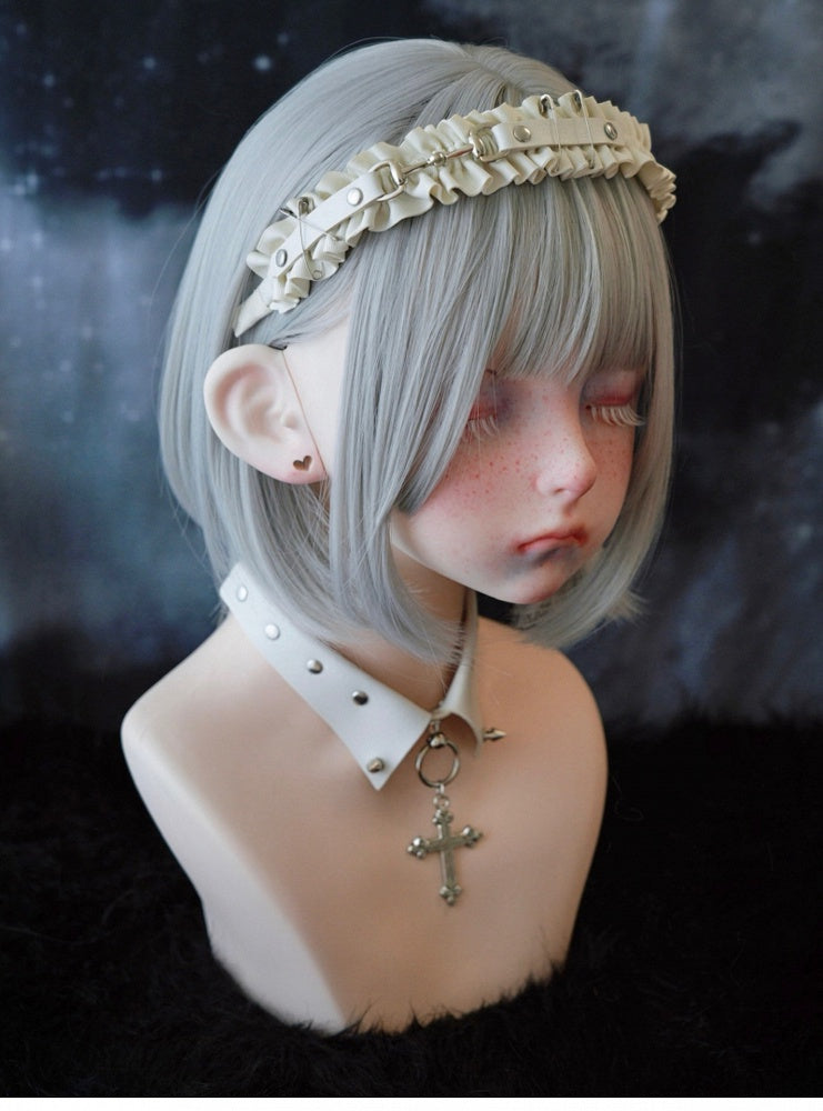White Gothic Handmade Studs and Pins Ruffled KC