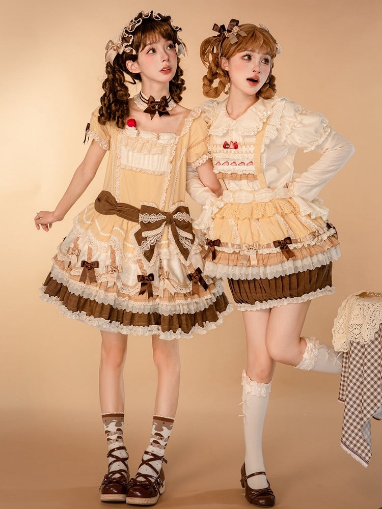 Strawberry Overall Lolita Embroidery Bodice Yellow Hem Sweet Cake Skirt Cupcake