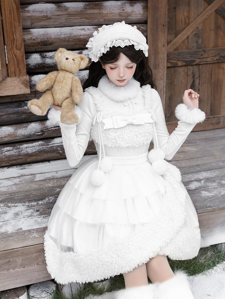 Trimmed White Ruffle Hairband Plush