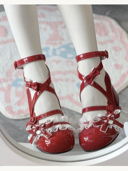 Lolita Sweet Toe – Red Mid-heel Win Round Shoes