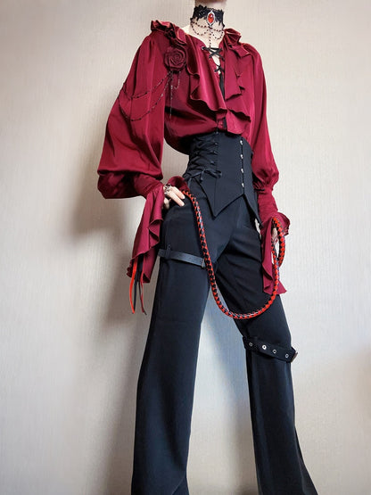 Regal V-Neck Shirt and Corset Pants Set - Shi Zhi Mao