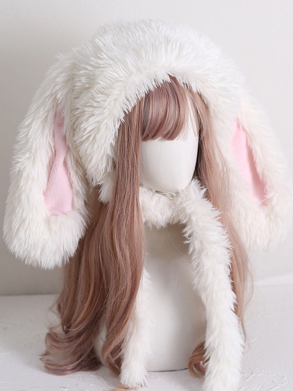 Adorable White Plush Hat Bunny Lolita Droopy-Eared