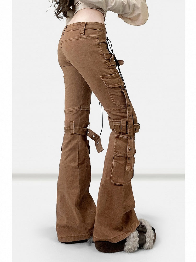 Wasteland Silhouette Flare Schnürjeans Punk Detail Braun Kaffee