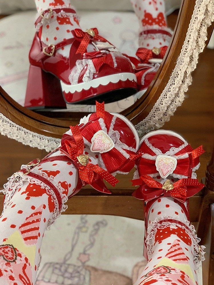 - Bow Lolita High Closure Heels Details Heart Strawberry Modifiable Themed Sweet Block Red