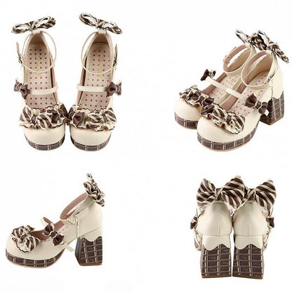 Chocolate Sweet Platform Heart Buckle Mary Janes - Sheep Puff