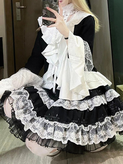 Black Punk Tiered Skirt with Detachable Bunny Ears & Undies