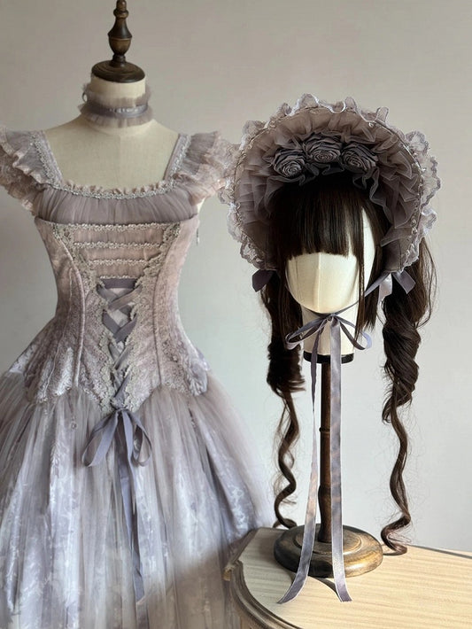 Classic (Rose Bonnet Lolita Purple Wisteria Ruffle Details)