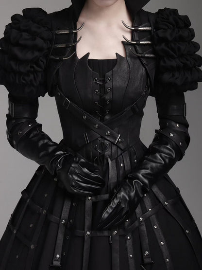 Black Gothic Cropped Jacket with Riveted Spine Back - FOXTROT