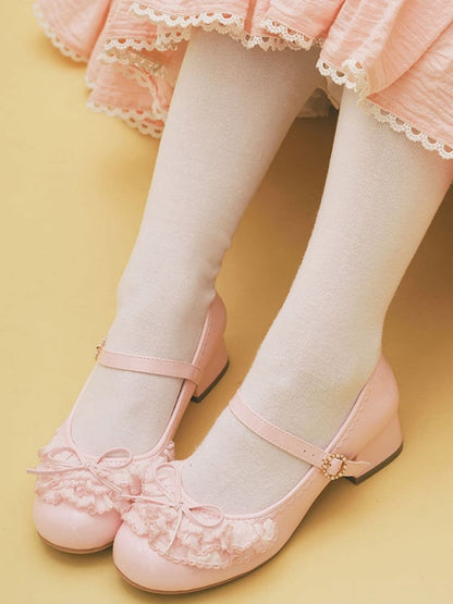 Pink Bowknot Lace Mary Beaded Buckle Round Decorated Janes Layers Multiple