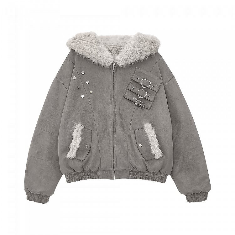 Grey Blouson Bunny lining - Bittersweet Hoodie Ear Jacket Y2K in Fleece