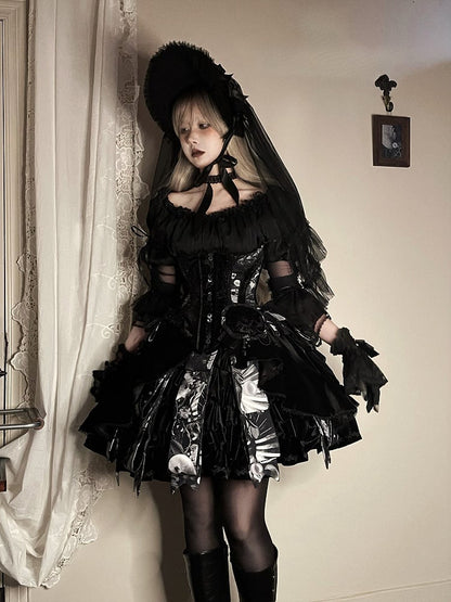 Cuffs Black Blouse Lace Off-the-shoulder Lolita with