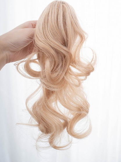 Blonde kurze synthetische Perücke im Bob-Schnitt mit doppelten Pferdeschwanz-Krallenclips