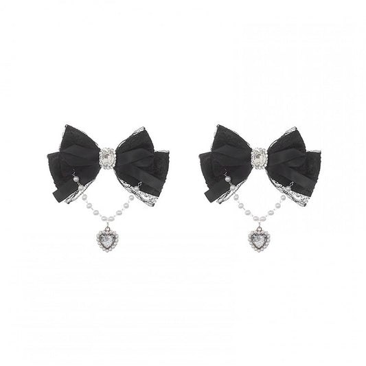 with Chain Rhinestone Bow Black Hairclips Heart Kei and Jirai Charm Beaded