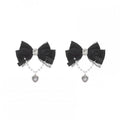 Rhinestone Black Beaded and Charm Jirai Hairclips Kei Heart with Bow Chain