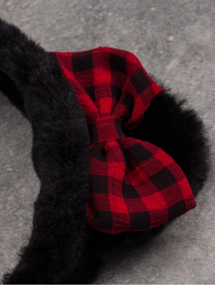 Charm Plaid Ear Red Heart Black Bowknot Details With And Pattern KC Cat