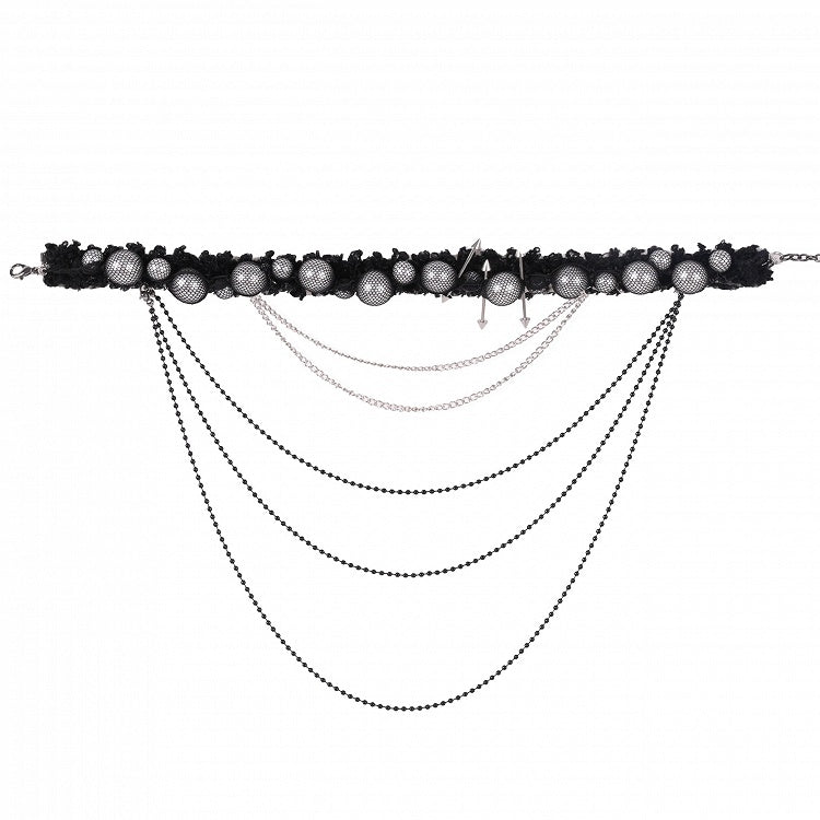 ブラックダークゴシックスタッドビーズペンダントチョーカー