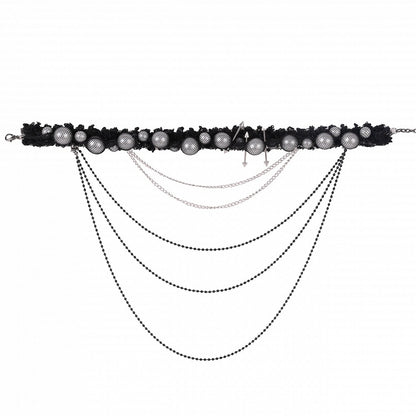ブラックダークゴシックスタッドビーズペンダントチョーカー