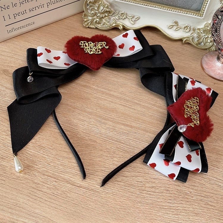 Hairclip Heart Design With Sweet KC Charm Black Lolita Rhinestone