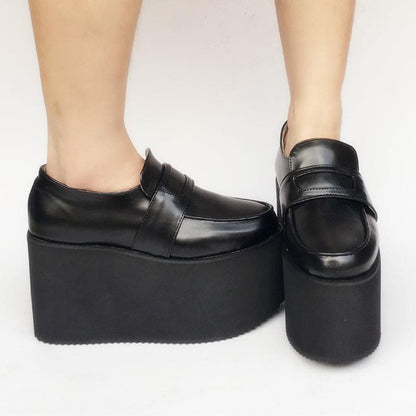 Black Uniform Leather Shoes SP168379 Made Custom Platform
